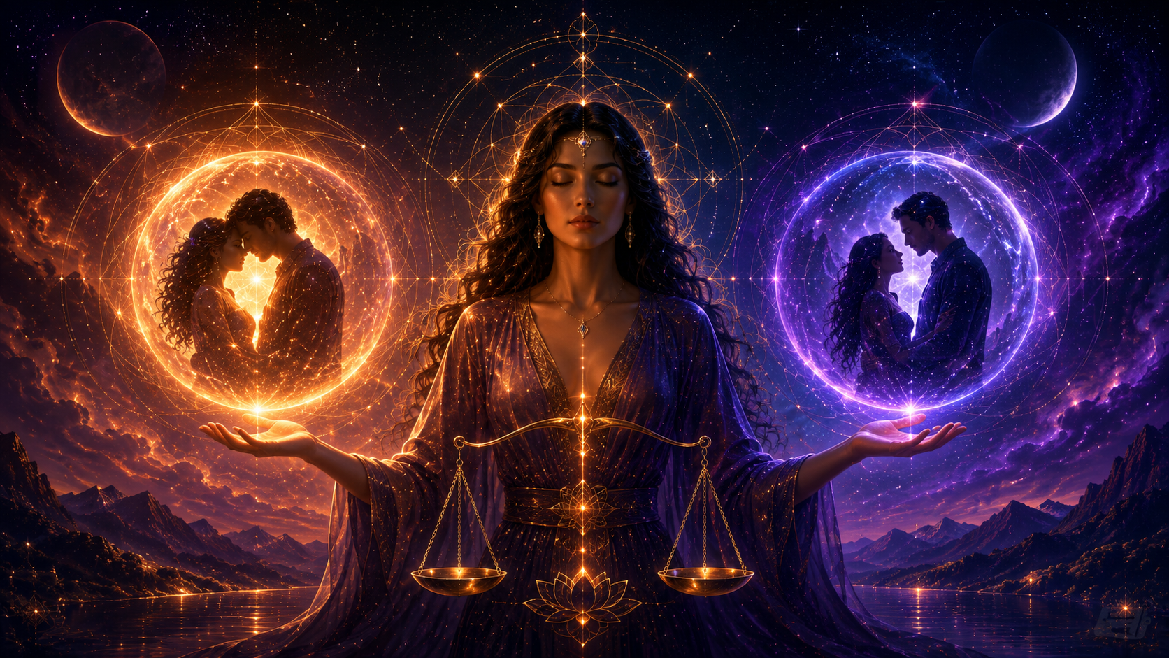A woman balancing two contrasting connection fields